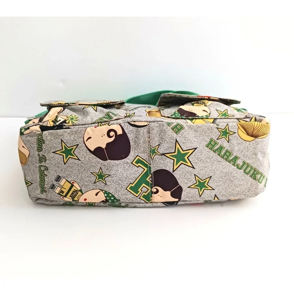 Harajuku Lovers Nylon Messenger Bag Gray / Green AOP Bag Charm 11X4X8